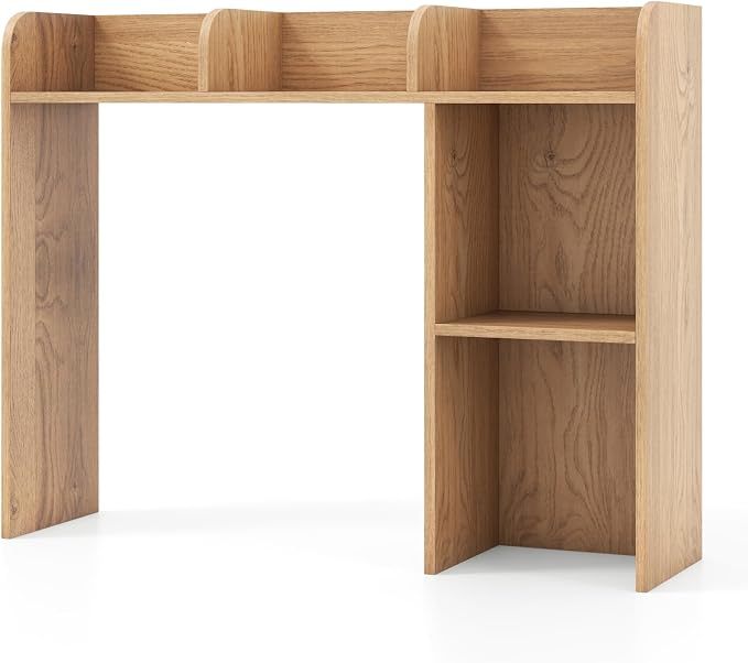 LDAILY Desktop Shelf, Multipurpose Wood Desk Hutch for Max 27" Computer Monitor, Countertop Storage Hutch with 5 Shelves, 3 Tier Desktop Display Rack for Dorm Office Home (Natural)