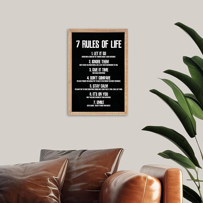 YWJKWLGS 7 Rules of Life Wall Art, 11x16 Framed, Motivational Quote Decor for Office