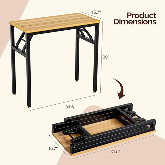 VINGLI Small Computer Desk No Assembly Required, Folding Desk As Writing Table, Dining Table and Workbench, Foldable Desk for Small Space & Home Office (31.5, Teak & Black Frame)