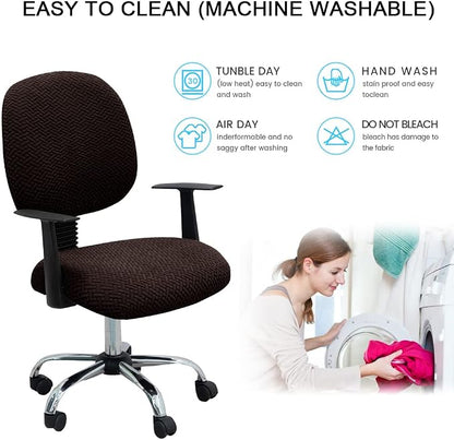 MIFXIN Computer Office Chair Cover Stretch Elastic Slipcover 2 Piece Stretchy Jacquard Washable Computer Chair Covers Furniture Protector for Office Home, NO Chair Only Covers (Coffee)