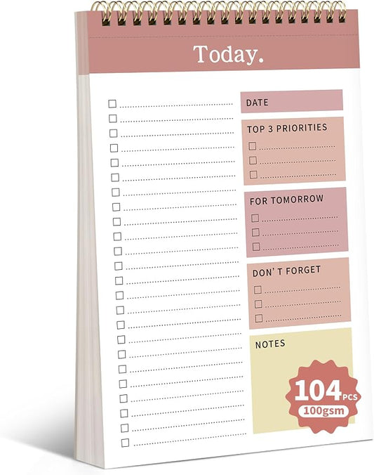 104 Pgs To Do List Notepad, 52 Undated Sheets Duplex-printed Daily Planner For Work Home School Office Desk Accessories Supplies & Goal Setting Tasks -Pink