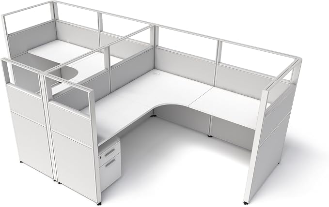 SUNLINE Office Cubicle Kit - Modular Office Furniture Kit with 7 Layout Options, Adjustable Panels and Mobile Storage, Easy-Assembly Desk System for Modern Workspaces - Grey