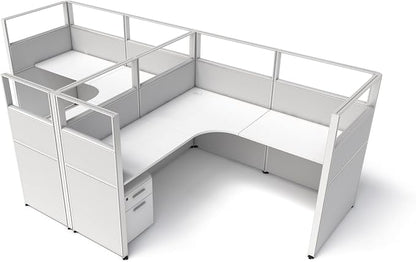 SUNLINE Office Cubicle Kit - Modular Office Furniture Kit with 7 Layout Options, Adjustable Panels and Mobile Storage, Easy-Assembly Desk System for Modern Workspaces - Grey