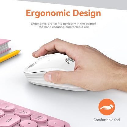 FMOUSE Cute Wireless Mouse Dual Mode with 2.4GHz USB Receiver and Bluetooth Connection for Laptop, iPad, Mac, AA Battery Silent Cartoon Cordless Mice for Kids and Students (Rabbit & Girl)