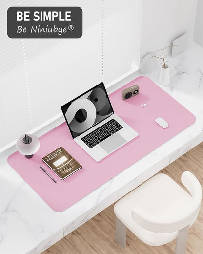 Desk Pad, 35.5" x 17" PU Leather Non-Slip Desk Mat Large Mouse Pad for Desktop, Waterproof Laptop Computer Writing Mat for Office, Home, Work, Gaming, Pink
