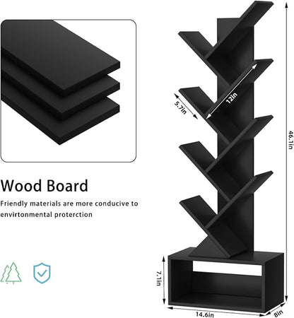 SHEEPAM 9 Tier Tree Bookshelf,Christmas Green Bookcase for Narrow Space, Storage Organizer Floor Standing Bookshelves for Books, Tall Book Case for Home Office, Living Room, Bedroom