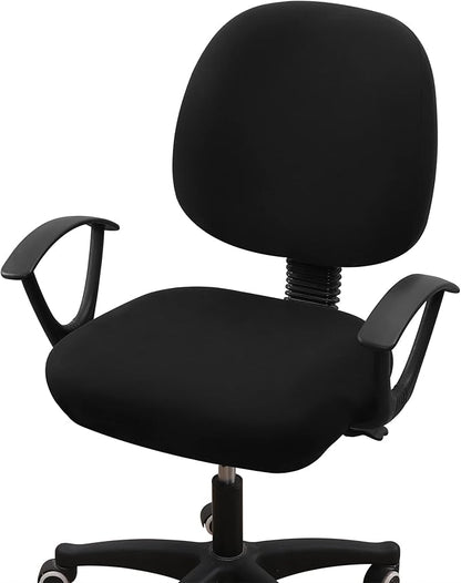 Smiry Stretch Printed Office Computer Chair Covers, Universal Washable Removable Desk Rotating Chair Slipcovers Protector, Seat + Backrest Cover - Black