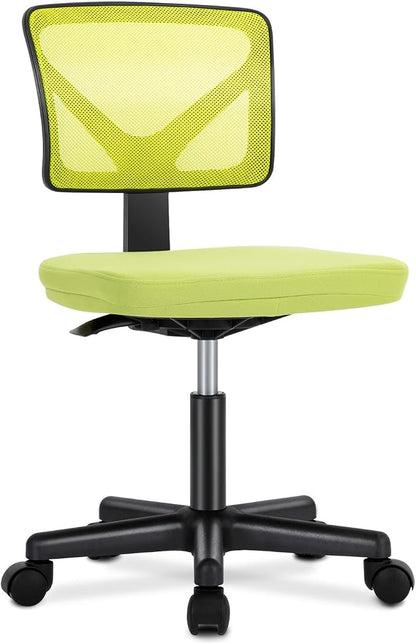 DUMOS Small Desk Chair Armless, Ergonomic Adjustable Home Office Swivel Rolling Task Chair No Arms, Comfy Mesh Mid Back Computer Work Vanity Desk Chiars with Wheels for Small Spaces, Green