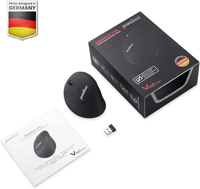 Perixx Perimice-719L, Left Handed Wireless Vertical Mouse, Portable Size for Laptops Computer, 3 Level DPI