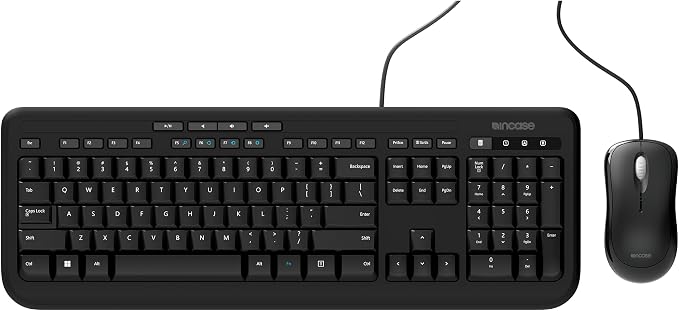 Incase Wired Desktop 600 Keyboard & Mouse Combo – Designed by Microsoft – Four Hot Keys, Spill-Resistant Keyboard, Quiet-Touch Keys, Optical Mouse, Left/Right Mouse with 800 DPI Sensor – Black