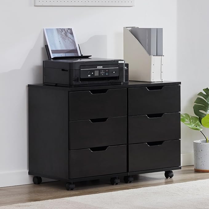 Farini Wood File Cabinet for Home Office,Under Desk 3 Drawer Mobile File Cabinet(Black,Fully-Assembled)