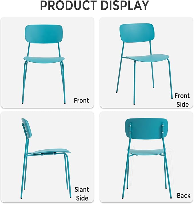Sidanli Armless Stacking Chairs Set of 4, Office Waiting Room Chairs with Metal Legs and Ergonomic Plastic Seat, Metal Chairs Set of 4 for Conference Reception Dining Room, Blue