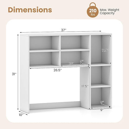 GOFLAME 7 Cubes Desktop Bookshelf, 37” Desk Organizer Shelf with 3 Adjustable Shelves, 3-Tier Wood Countertop Display Rack, Multipurpose Tabletop Desk Hutch for Dorm, Home Office, White