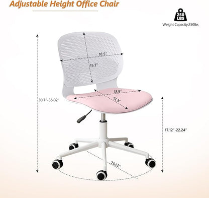 Home Office Chair, Armless Mid-Back Computer Desk Chair with Breathable Backrest and Padded Cushion, Height Adjustable Swivel Ergonomic Task Chair for Home, Work, Study