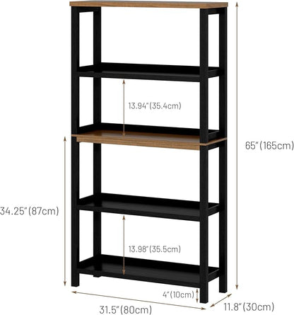 Vlsrka Wooden Bookshelf with Lights, 5 Tier Bookshelf with Storage, Tall Bookcase with Open Shelves, Standing Bookshelves Display Rack for Living Room, Home Office, Black