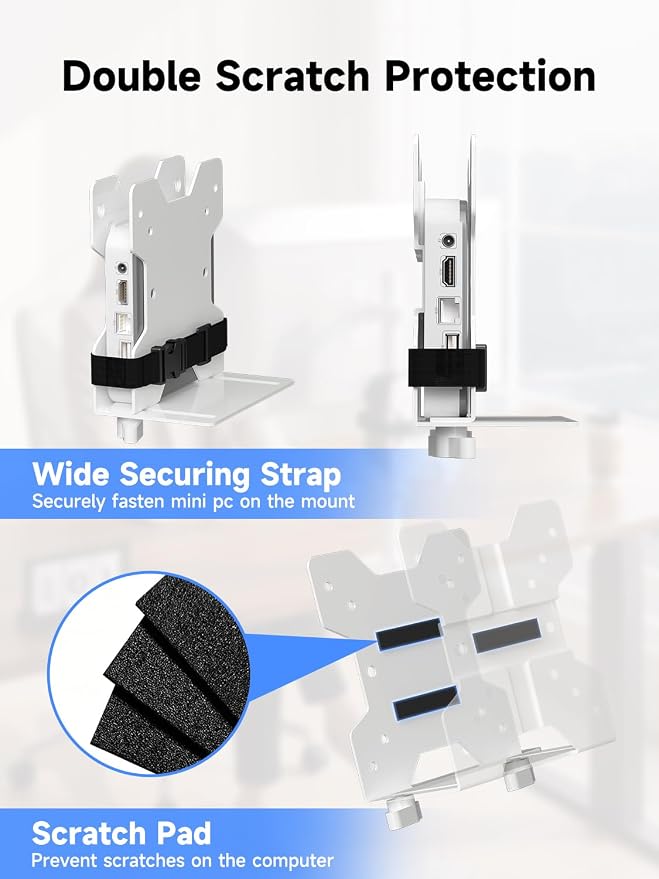 suptek Thin Client Mount Bracket Adjustable Mini PC Mount Bracket,CPU VESA Under Desk and Monitor Arm Computer Holder, Black, ZJJ002W