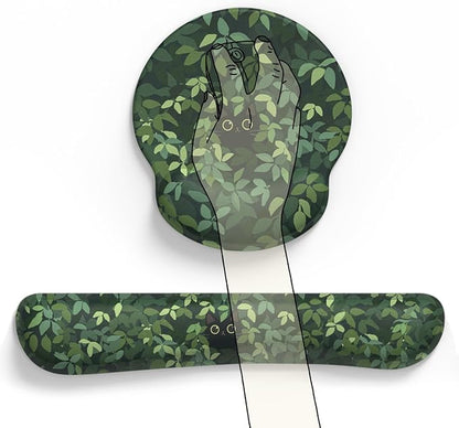Cute Ergonomic Green Mouse Pad Cat Wrist Support,[ 20% Larger] Wrist Rest Gel Anime Kawaii 3D Green Office Plants Mouse Pads, Keyboards Silicon Wrist Pad,Pain Relief,Game Work Study Home Office.
