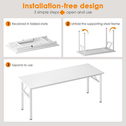 Need Office Computer Desk - 54.3L Sturdy and Heavy Duty Folding Laptop Table,Writing Table/Home Office Desk/Sewing Table,No Assembly Required (White & White Frame)