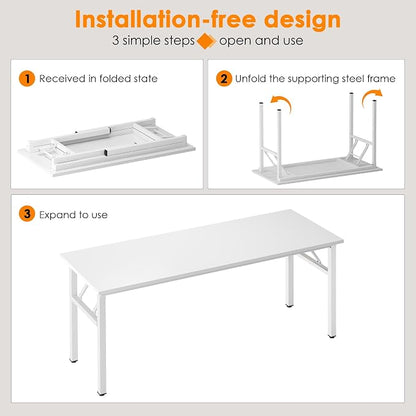 Need Folding Computer Desk, Large 60 inches Folding Table for Home Office, No Install Needed Foldable Writing Table Desk, White