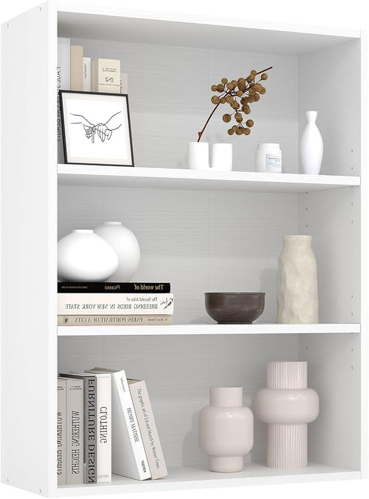 Sweetcrispy Industrial 3 Shelf Bookcase - Large 31.5 Inch Tall Floor Standing Open Bookshelf for Home Office, Living Room, and Bedroom Storage, Display Organizer, White