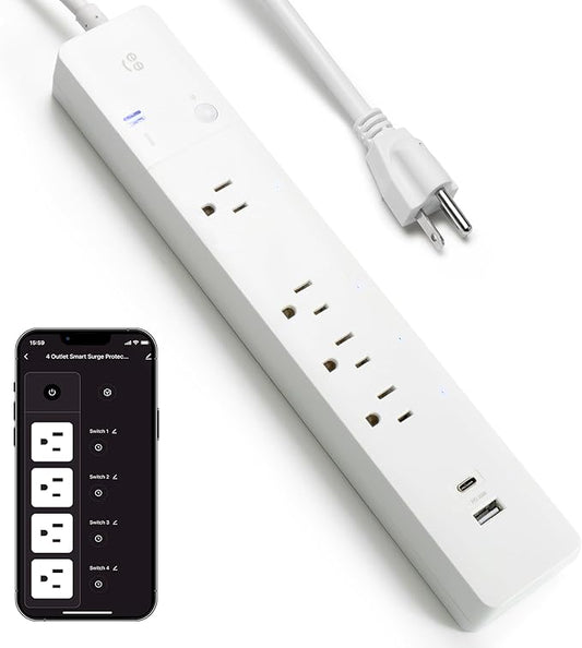 Geeni Smart Surge Protector Power Strip with 4 Smart Outlets, 2 USB Ports (USB-A & USB-C), Surge Protection, Wi-Fi & App Control, Compatible with Alexa & Google Assistant, Smart Power Strip
