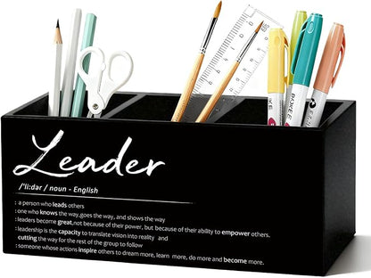 Leader Gifts Pen Pencil Holder for Desk, Thank You Appreciation Gifts for Leaders Boss Manager, Leadership Gift Wooden Box Sign Decorations for Office Workplace Desk Tabletop
