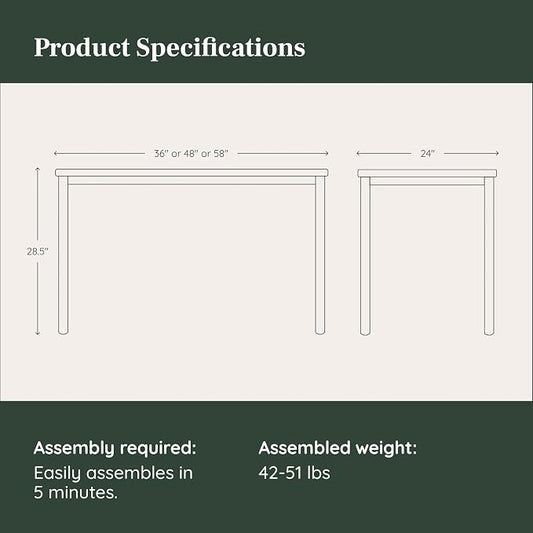 Branch Daily Desk - Functional at Home Office Desk with Effortless Assembly, Timeless Design, Rounded Corners, and Built-in Cable Notch - 58” W x 27” H x 24” D - Sage