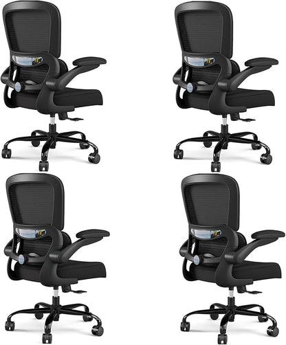 TRALT Office Chair - Ergonomic Desk Chair with Adjustable Lumbar Support, Mesh Computer Chair, Executive Chairs for Home Office Comfortable Lumbar Support Black Pack of 4