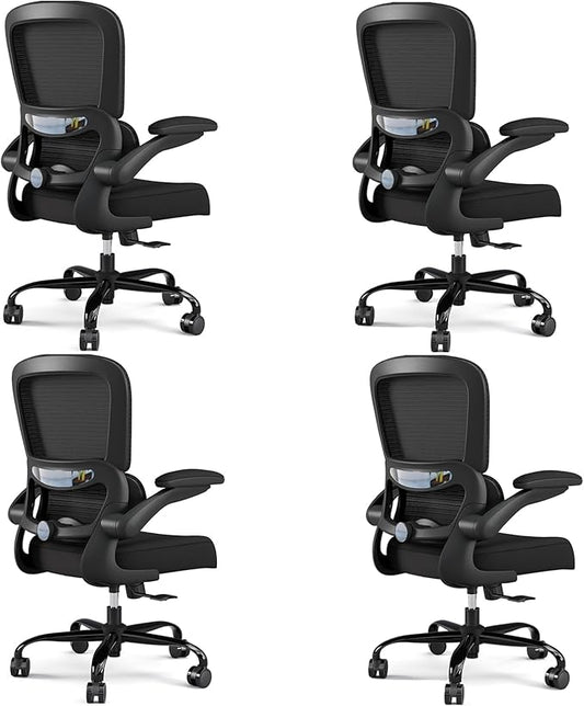 TRALT Office Chair - Ergonomic Desk Chair with Adjustable Lumbar Support, Mesh Computer Chair, Executive Chairs for Home Office Comfortable Lumbar Support Black Pack of 4