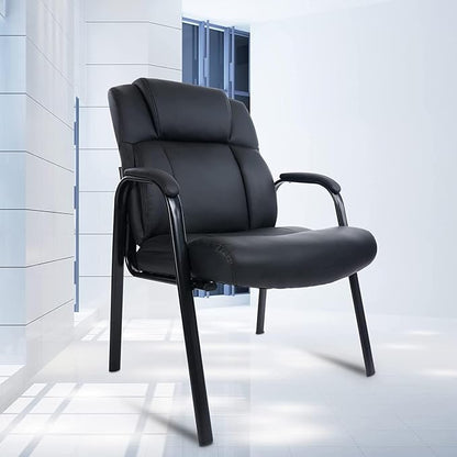 CLATINA Big Tall 500 LBS Wide Guest Chair Heavy Duty, Leather Side Reception Chairs with Padded Armrest No Wheels, Executive Office Desk Chair for Meeting Conference Waiting Room Home, Black 8 Pack