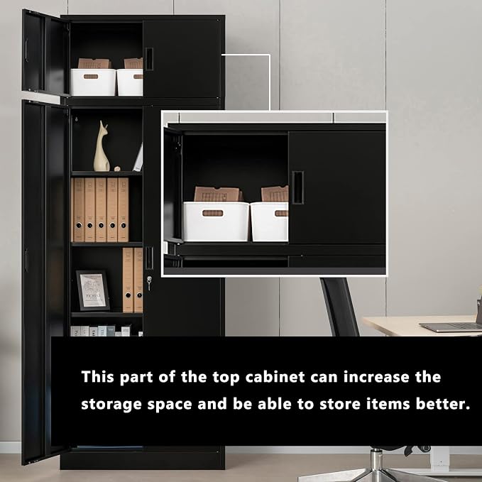 BESFUR 87" Tall Metal Storage Cabinet with Top Cabinet, Locking Garage Storage Cabinet with 4 Adjustable Shelves, Heavy-Duty Tall Cabinet for Home Office, Utility Room, Warehouse, School (Black)