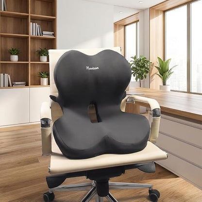 Navizam Lumbar Support Pillow for Office Chair – Seat Cushions for Office Chairs - Back Support for Office Chair, Pillow for Car – Chair Cushion with Anti-Slip Base, Backrest with Elastic Strap