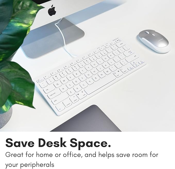 Macally USB Wired Keyboard for Mac and Windows PC - Plug and Play Apple Keyboard with 78 Scissor Switch Keys and 13 Shortcut Keys - Compact & Small that Saves Spaces and Looks Great - White