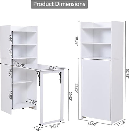 Folding Desk with Storage,Space-Saving Foldable Desk, Wall Mount Fold Out Computer Table for Home Office (White)