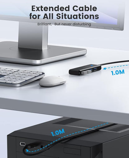 ORICO USB 3.0 Hub, 4-Port USB Hub with 3.3Ft Cable, Ultra Slim USB-Splitter for Laptop MacBook Pro, iMac, Surface Pro, XPS, PS5，PC, Flash Drive, Mobile HDD