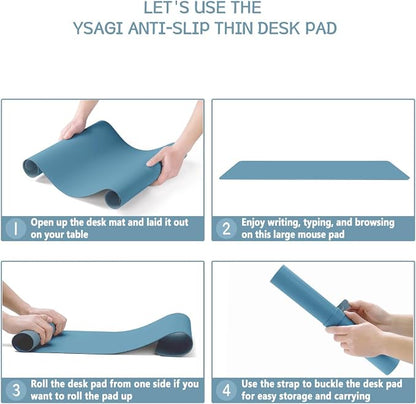 YSAGi Non-Slip Leather Desk Pad L Size, Waterproof Laptop Computer Desk Keyboard Mat, Table Protector Blotter Mat, Large Mouse Pad for Office/Work/Home/Decor(Blue, 35.4" x 17")