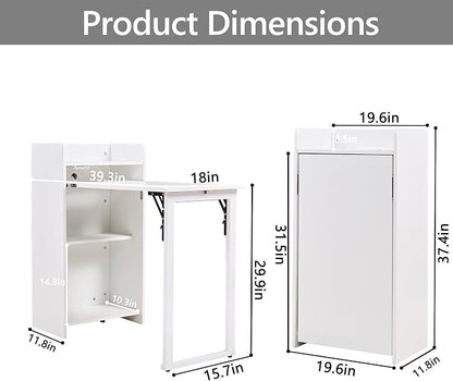 Fold Out Desk,Hidden Desk with Built-in Outlet, Foldable Desk with Storage for Small Spaces,Home Office and Bedroom (White)