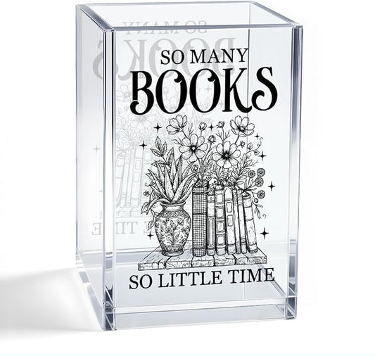 So Many Books So Little Time Acrylic Organizer Pencil Pen Holder, Book Floral Acrylic Desk Organizer, Bookworm Gifts for Librarian Book Lover Reader, Back to School Gifts for Daughter Niece