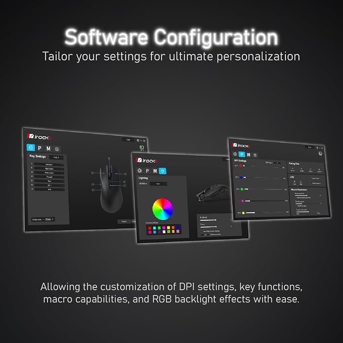 i-rocks iRocks IRM31R RGB Backlight, Wireless Lightweight Gaming Mouse, Tri-Mode Connection, Kailh GM8.0 Mouse Switches, Advanced PixArt PAW3395 Optical Sensor, Resolution Up to 26,000 DPI - White