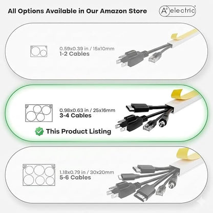 A+ ELECTRIC Cord Cover Full Kit, 26ft/315in Self-Adhesive Cable Raceway, 20 Snap-On Channels, Wire Hider for TV, HDMI & Speaker Cables, Includes Connectors & Corners, Paintable Cable Management, White