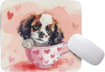 TUBBIE Basic Mousepad Puppy in Tea Cup Mouse Pad Desktop Laptop Computer Accessories Home Office Gaming Work Desk Computer Non-Slip Rubber Gift for Dogs Lover Mousepad Coffee or Tea (Cavalier King)