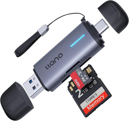 llano Micro SD Card Reader, 2 in 1 USB C 3.0 SD Card Reader Dual Slots Card Adapter, Memory Card Reader for MicroSD, SDHC, SDXC, Compatible with iPhone 17/16/15, MacBook, iPad, Android, Computer