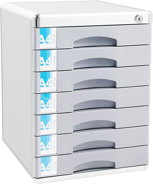 File Cabinet with Drawers Office Document Storage Box Filing Organzier Lockable Desktop Drawer Organizer for Papers Mail Notebooks Stationery (7-layer)