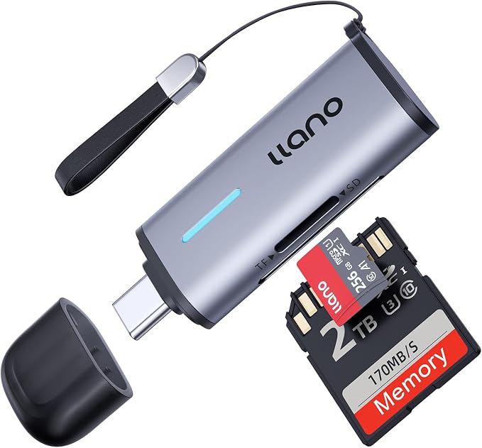 llano Micro SD Card Reader 3.0, 5Gbps 2-in-1 USB C Memory Card Reader Dual Slots for SDXC, SDHC, SD, MicroSD, UHS-I Cards, Compatible with iPhone 17/16/15, MacBook, iPad, Android, Computer