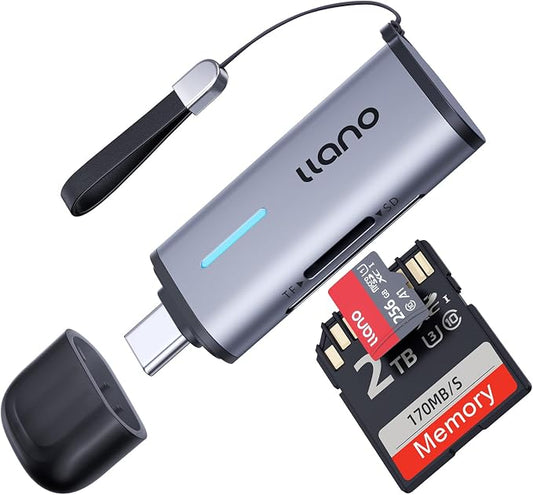 llano Micro SD Card Reader 3.0, 5Gbps 2-in-1 USB C Memory Card Reader Dual Slots for SDXC, SDHC, SD, MicroSD, UHS-I Cards, Compatible with iPhone 17/16/15, MacBook, iPad, Android, Computer