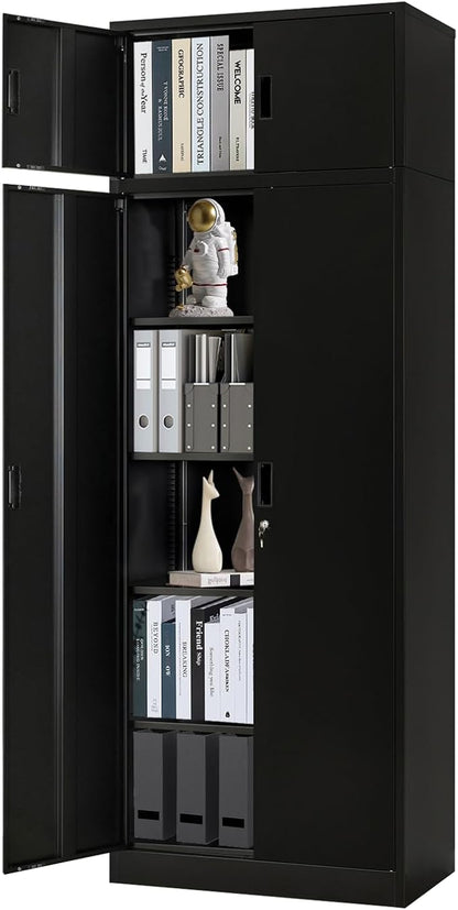 Metal Storage Cabinet, 87 Inch Tall Metal Storage Cabinet with Doors and Shelves, Pantry Cabinets for Kitchen Storage, Garage Cabinet for Living, Dining Room, Assemble Required