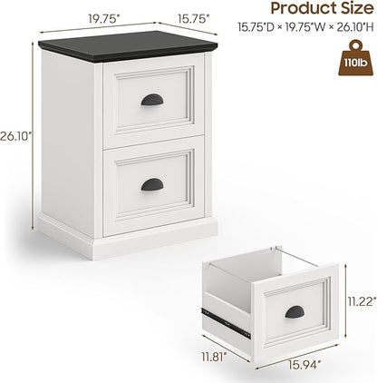Halitaa Vertical File Cabinet, Filing Cabinet with 2 File Drawers, Farmhouse Small File Cabinet Fits Letter/A4 Size, Wooden Printer Stand, Under Desk Cabinets for Home Office, White and Black