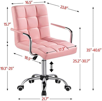Topeakmart Office Chair Height Adjustable Mid Back PU Leather 360° Swivel Large Seat Stylish Office Chair Pink