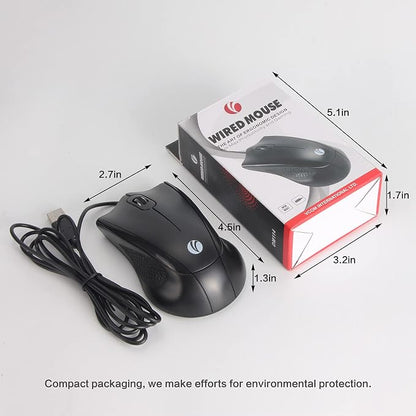 VCOM Wired USB Mouse with 6-Foot Cord, 1200 DPI, Right or Left Hand Use, Ergonomic Design, Black
