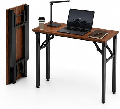 Frylr Small Folding Computer Desk – Portable 35.8 Inch Foldable Laptop Table, No-Assembly, Collapsible and Compact for Easy Storage, Lightweight for Small Spaces, Craft and Study Use, Dark Walnut